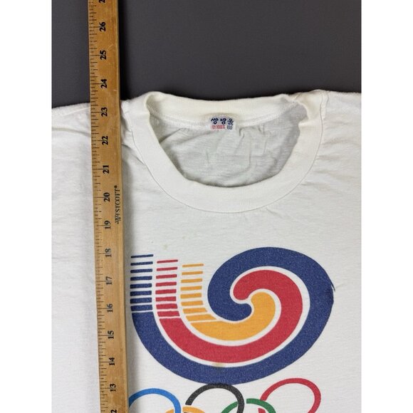 Rare Vintage 80s 1988 Seoul Korea Olympics Sport White Shirt Thrashed Paint Art - Picture 11 of 11